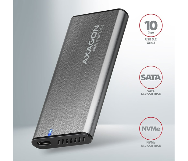 Axagon EEM2-SG2, USB-C 10Gbps - M.2 NVMe & SATA SSD RAW box - 1353424 - zdjęcie 4